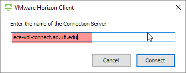 Type in ece-vdi-connect.ad.ufl.edu – then click Connect