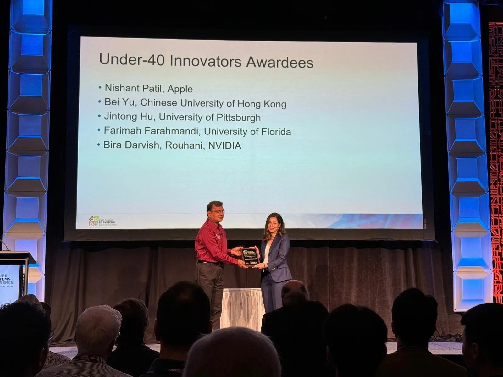 ECE Assistant Professor Farimah Farahmandi was honored to receive a 2024 Design Automation Conference (DAC) Under-40 Innovators Award at the most recent conference, sponsored by the Association for Computing Machinery and the Institute of Electrical and Electronics Engineers.