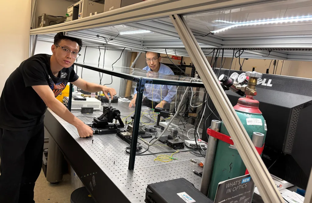 Electrical & Computer Engineering Ph.D. student Yuncong Liu and advisor Philip Feng, Ph.D.